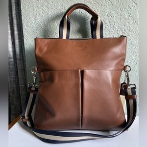 Coach Foldover Tote Smooth Leather # F71722 Saddle